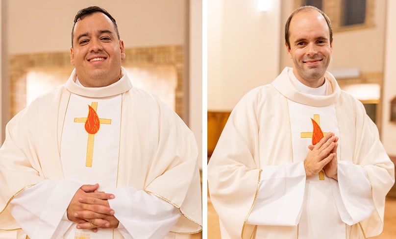 Missionaries of God’s Love (MGL) Joshua Whicker (left) and Justin Uzabeaga were ordained to the Priesthood at St Christopher’s Cathedral in Canberra on 28 April. Photo: Jazz Chalouhi