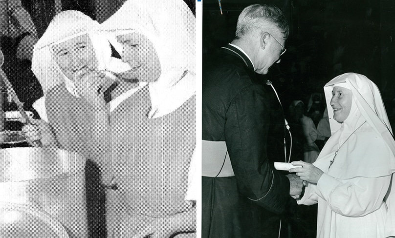 Our Lady Help of Christians Sister Mary Angela receives her diploma in theology from Archbishop J Carroll at St Patrick’s College in Manly on 18 January 1968. Photo: Sisters of Our Lady of Christians