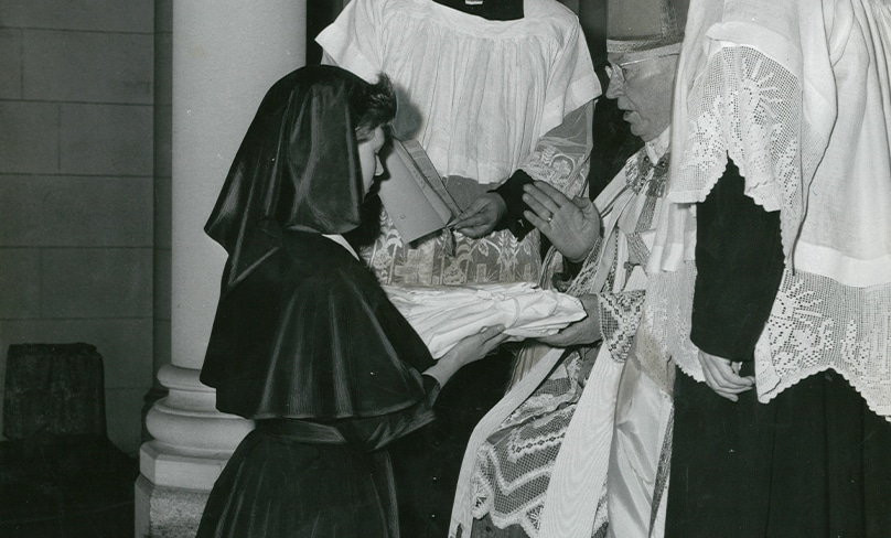 In 1967, one of Our Lady Help of Christians postulants receives her habit. Photo: Our Lady Help of Christians