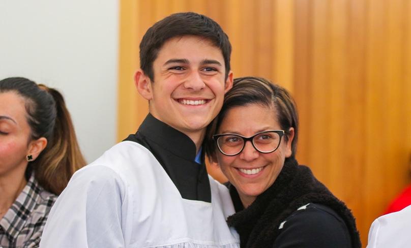 Nicholas Esposito, pictured, felt as if Jesus was hugging him after putting on the vestment.  Photo: Patrician Brothers' College Senior Media Team