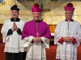 Fr Stephen Hill, Bishop of Broken Bay Anthony Randazzo and Msgr Carl Reid. Photo: Supplied