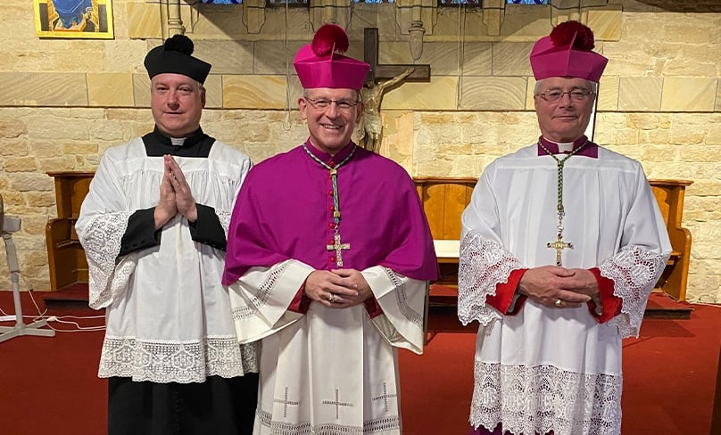 Fr Stephen Hill, Bishop of Broken Bay Anthony Randazzo and Msgr Carl Reid. Photo: Supplied