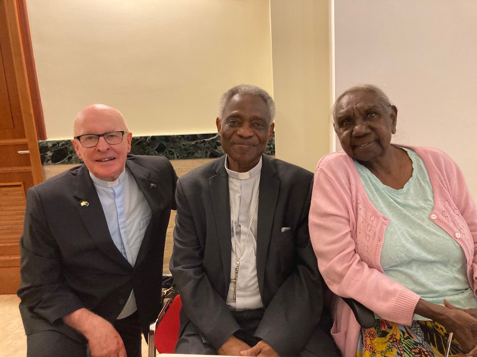 Cardinal Turkson with Dr Miriam-Rose and Father Robert Hayes during the Reception. Photo: Supplied