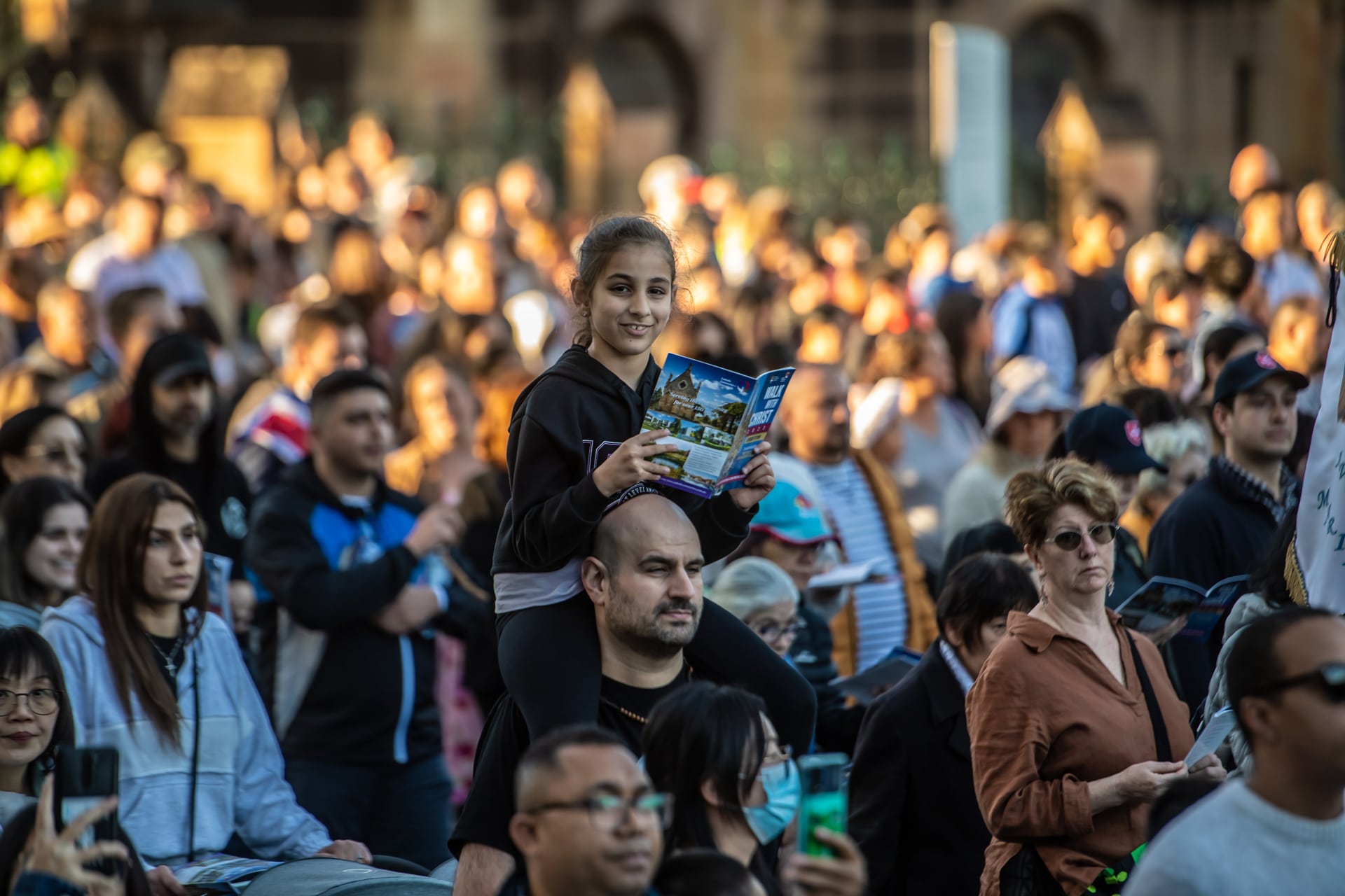 Thousands walk through the city of Sydney towards St Mary’s Cathedral for the Walk with Christ Eucharisti procession on 11 June 2023. Photo: Giovanni Portelli