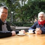 Tim Paul, left, with Kevin Smith who introduced a Calix unit to the Archdiocese of Sydney, right. Photo: Supplied