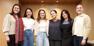 Brigid Murphy, 18, Agnes Jee, 19, Olivia Mitchell, 19, Domenica Mitchell, 21, Millie Jee, 17, and Catherine Murphy, 20. Photo: Marilyn Rodrigues/The Catholic Weekly