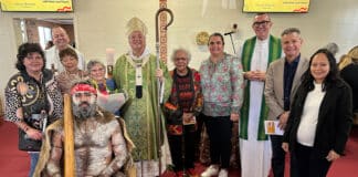 Archbishop Anthony Fisher OP celebrated Mass for Aboriginal and Torres Strait Islander Sunday and the start of NAIDOC Week at The Reconciliation Church in Phillip Bay on 2 July 2023. Photo: Supplied