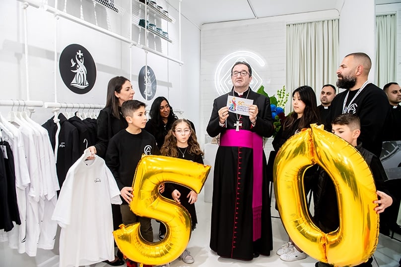 Maronite Bishop Antoine-Charbel Tarabay blessed the 50th anniversary apparel on 14 July. Photo: Giovanni Portelli