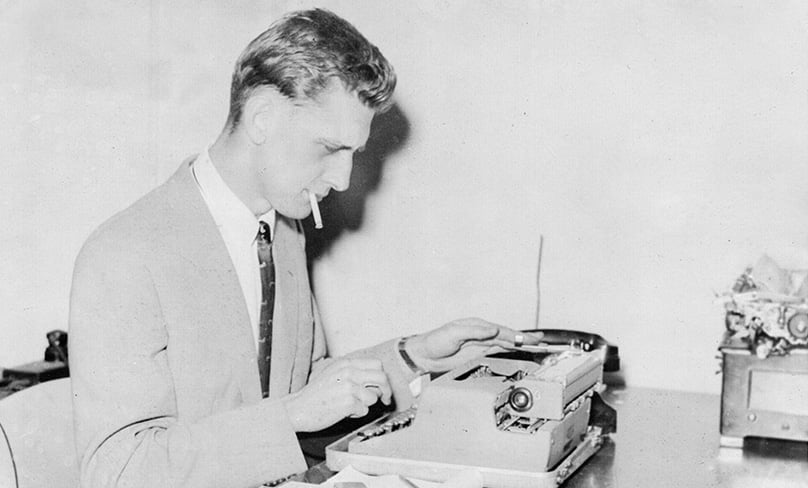 Cliff Baxter ‘hammering at the typewriter’. Photo: CW/Supplied