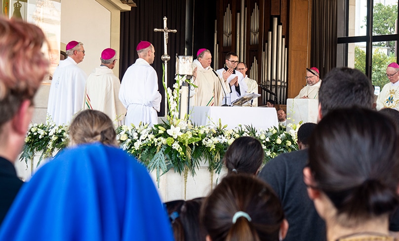 Archbishop Anthony Fisher OP celebrates a Votive Mass of Our Lady of Fatima at the Chapel of Apparitions in Fatima, Portugal, on 7 August. Photo: Mathew De Sousa