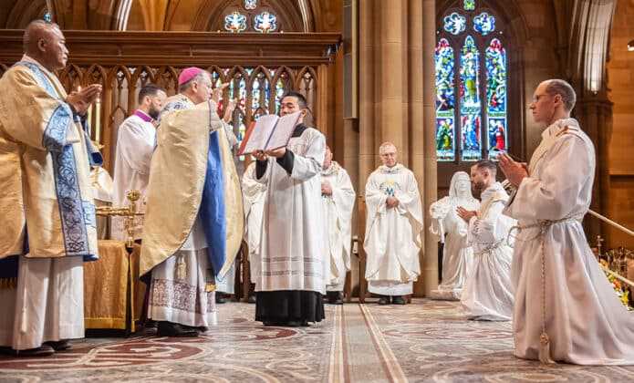 Rev. Richard Sofatzis and Matthew Lukaszewicz were Ordained to the Priesthood by Archbishop Anthony Fisher OP at St Mary’s Basilica, Sydney, 9 September 2023. Photo: Giovanni Portelli