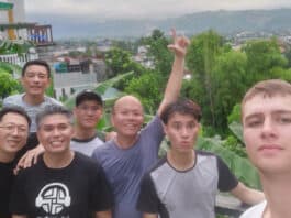 John McCaffrey (right) with fellow young Verbum Dei Missionaries in Manila. Photo: Supplied