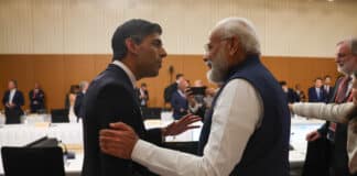 Indian Prime Minister Narendra Modi and British Prime Minister Rishi Sunak attend the G7 Leaders Summit in Hiroshima Japan. Photo: Number 10/Flickr, CC BY-NC-ND 2.0