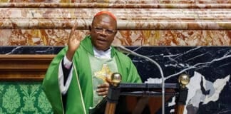 Cardinal Fridolin Ambongo of Kinshasa said when it came to LGBT issues, the Lord himself would tell the church the direction to follow. Photo: CNS photo/Lola Gomez