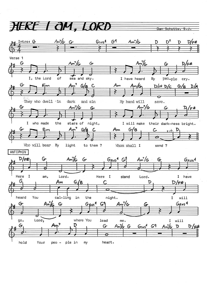 Here I am Lord original score by Dan Schutte. Image: Supplied