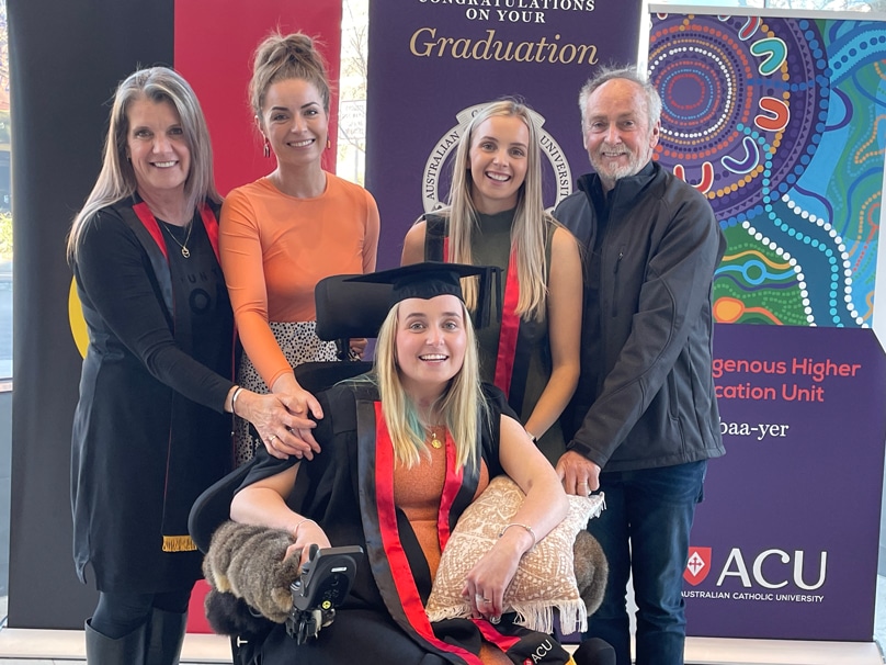 Jade received her bachelor’s degree in occupational therapy in a special ceremony arranged by ACU. Photo: Supplied