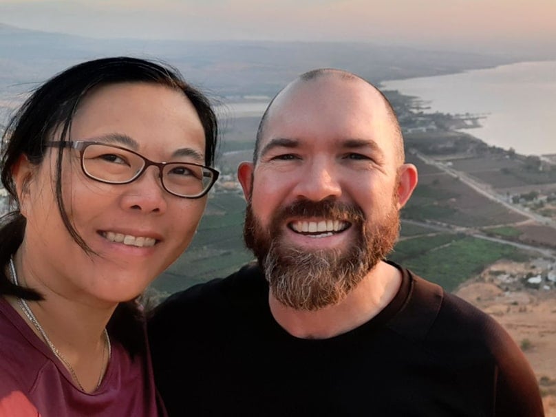 Matt Leslie with his wife near the Sea of Galilee. Photo: Supplied