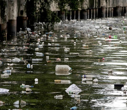 Plastic bottles float on the heavily polluted San Juan River, a tributary of Pasig River in Mandaluyong City, Philippines, June 21, 2021. Photo: OSV News photo/Eloisa Lopez, Reuters