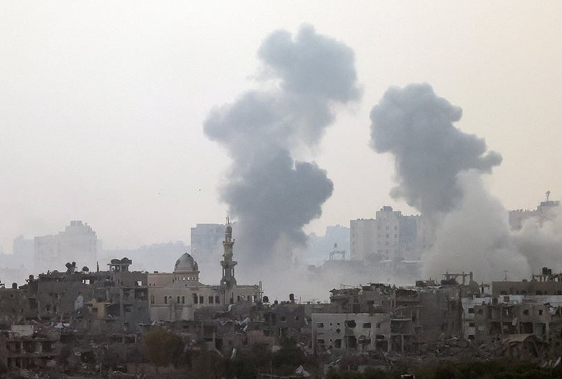 Smoke rises after an Israeli airstrike on Gaza. Photo: OSV News/Violeta Santos Moura, Reuters