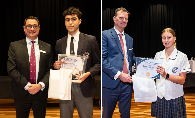 Some of the Sports Award recipients: Samuel O’Connor, Freeman Catholic College, left, and Ivy Gerstner, All Saints Catholic College Liverpool. Photo: Supplied