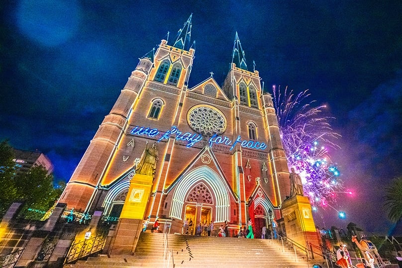 Scenes from the spectacular light show at St Mary’s Cathedral. Photo: Giovanni Portelli