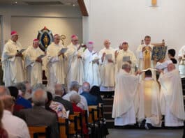 Bishop Richard Umbers (left) at the ordination of Richard Laurenson to the New Zealand diocese of Hamilton. Photo: Supplied