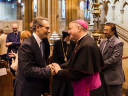 Archbishop Anthony Fisher OP gathered gathered with faith leaders in solidarity to lament the horrors and heartache unfolding in wars around the world and especially in the Holy Land, and to pray for a just and lasting peace. Photo: Giovanni Portelli