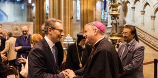 Archbishop Anthony Fisher OP gathered gathered with faith leaders in solidarity to lament the horrors and heartache unfolding in wars around the world and especially in the Holy Land, and to pray for a just and lasting peace. Photo: Giovanni Portelli