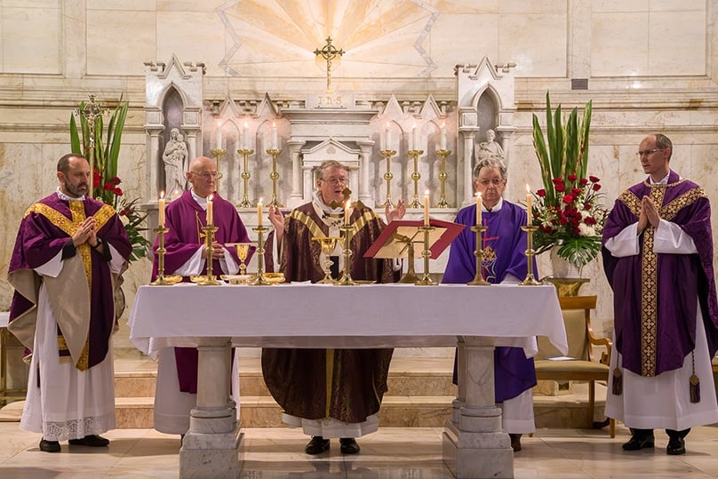 Archbishop Anthony Fisher OP celebrates Mass at Holy Family Mosman church. Photo: Supplied