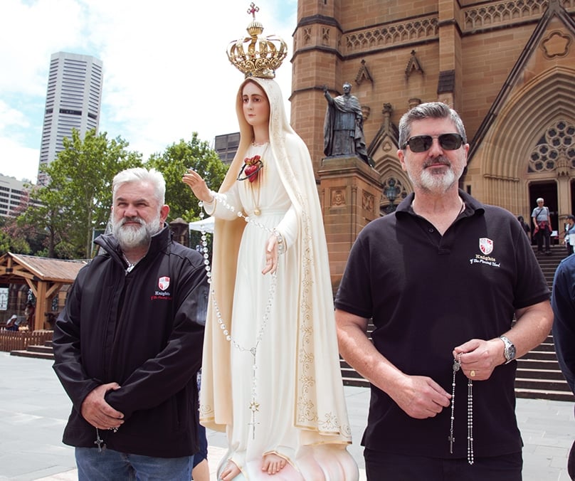 Members of the Knights of the Precious Blood attend the Rosary Crusade at St Mary’s Cathedral. Photo: George Al-Akiki 