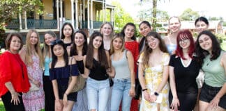 Members of the high-achieving Domremy HSC cohort with their principal, Antoinette McGahan (left). Photo: Marilyn Rodrigues