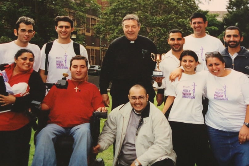 Then-Archbishop George Pell with students and the author (back, second from right). Photo: USyd Chaplaincy