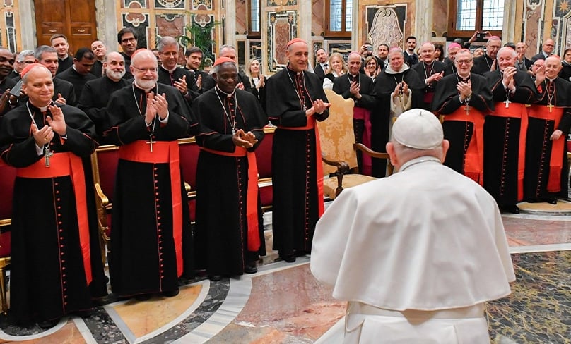Pope Francis meets members of the Dicastery for the Doctrine of the Faith in the Apostolic Palace at the Vatican on 26 January. Photo: CNS photo/Vatican Media