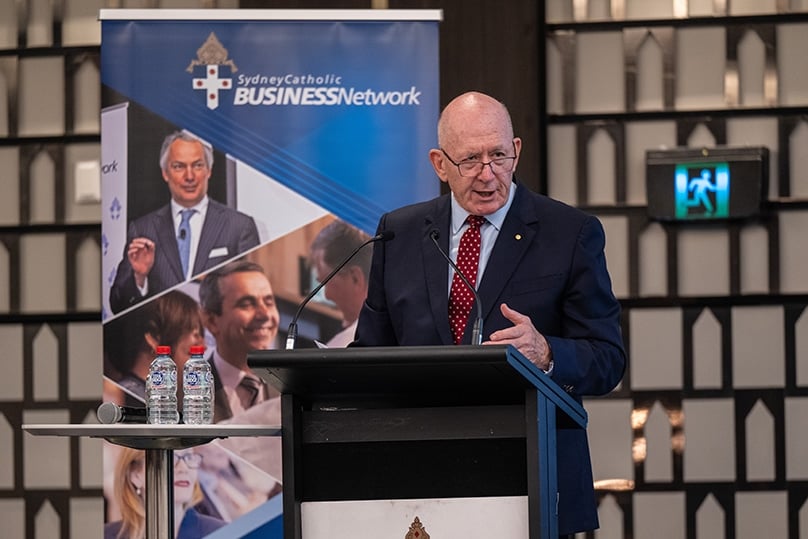 Sir Peter Cosgrove delivers his lecture to members of the Sydney Catholic Business Network (SCBN) on 23 February. Photo: Giovanni Portelli