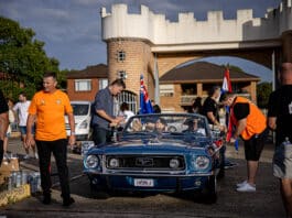 Fr Davor Philco, parish priest at Summer Hill’s Croatian church, celebrated Mass and conducted a pilgrim blessing before over 100 muscle cars and motorbikes set off for Figtree on the second annual Croatian Pilgrimage Cruise. Photo: Alphonsus Fok