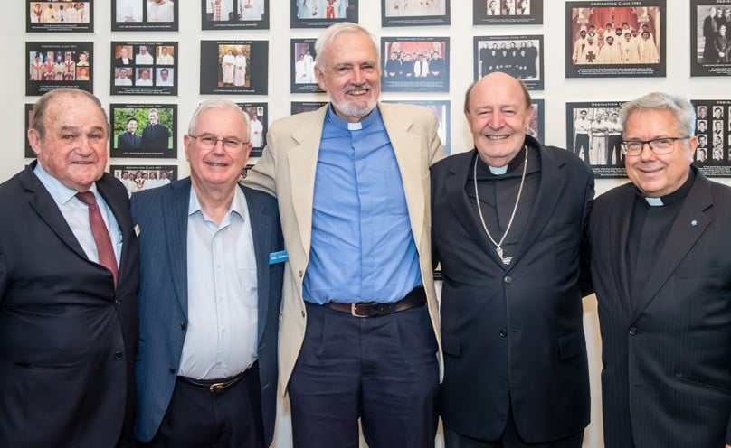 Archbishop Julian Porteous, second from right, was one of 15 priests celebrating significant milestones. Photo: Giovanni Portelli