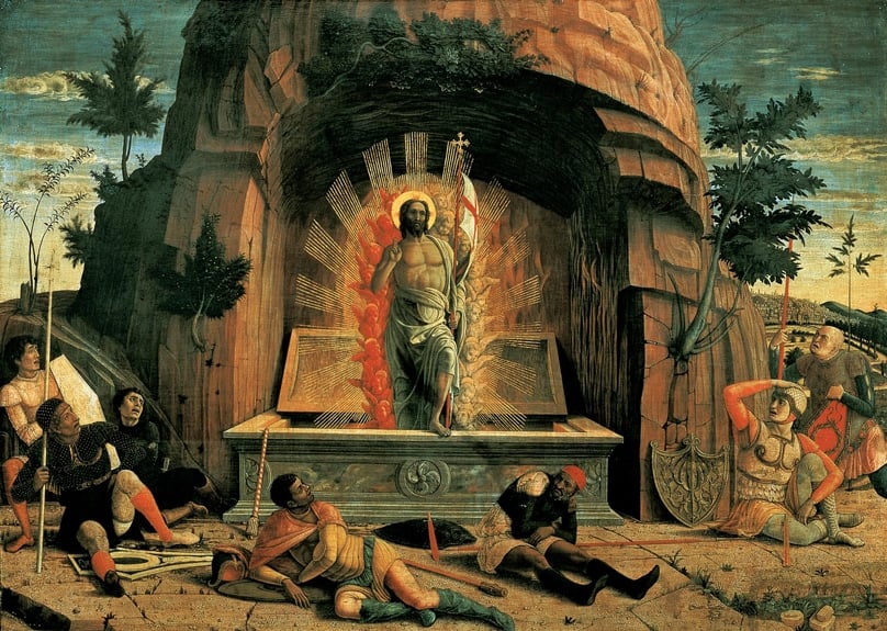 The Resurrection, painting by Andrea Mantegna, 1457–1459, Image Wikimedia Commons