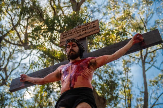 Behold, the Man! It’s not easy playing Jesus in Sydney’s famous Good Friday Passion Play at Penrose Park, but for Peter Bruggeman it’s become an Easter tradition. Photo: Giovanni Portelli