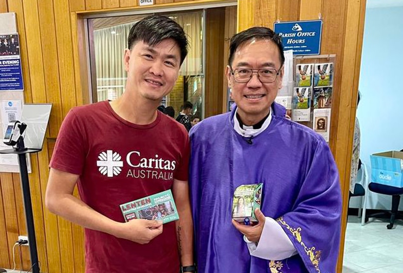 Chanthea Nou at Mary Immaculate Bossley Park with Fr Danai. Photo: Caritas-Australia