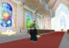 MetaSaint users are immersed into the narrative through a series of cathedral stained-glass windows is a clever call-back to the very purpose of those windows in the church’s history. Screenshot: MetaSaint/ROblox