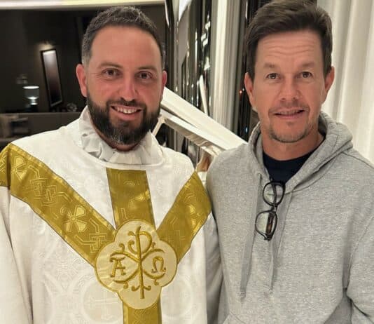 Mark Wahlberg with Fr Lewi